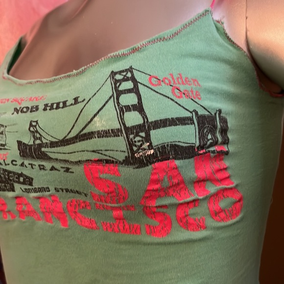 San Francisco vintage cropped crop top shirt xs small Alcatraz green hot pink - Picture 3 of 9
